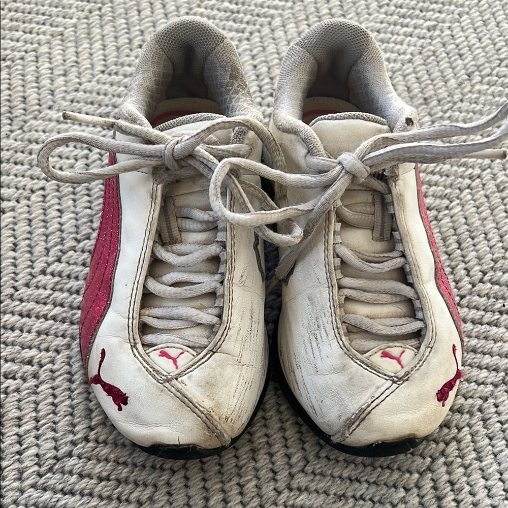Puma White and Pink Kids Shoes